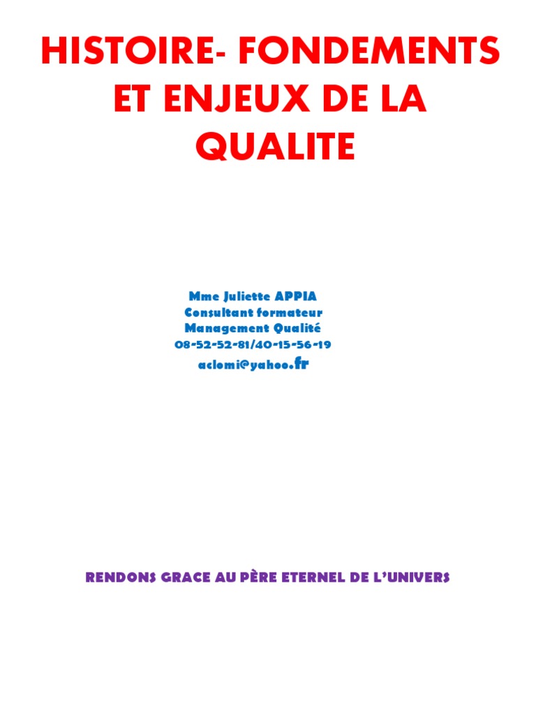 Histoire et enjeux de la qualité | PDF | Management de la qualité ...