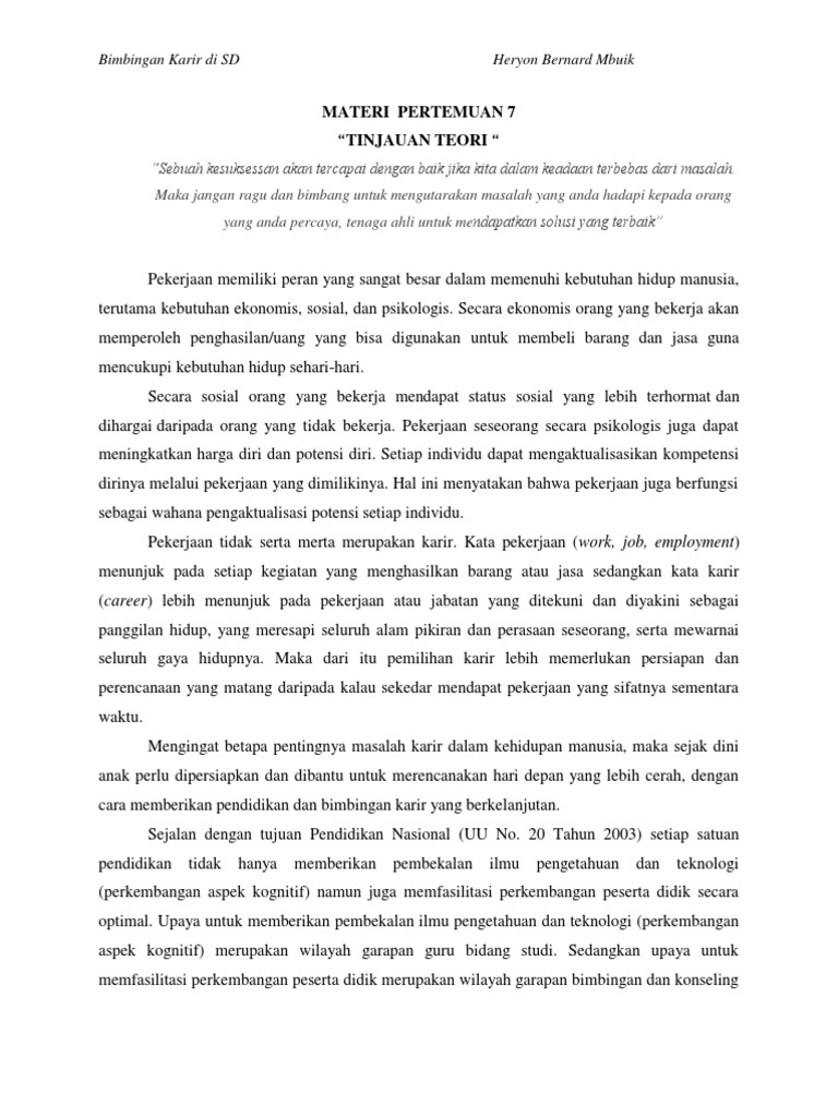Bimbingan Karir di Sekolah Dasar | PDF | Karier & Perkembangan ...