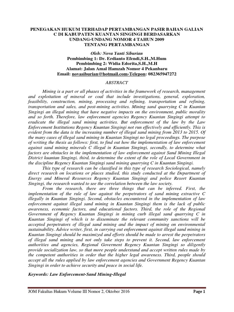 Oleh: Nova Yanti Siburian: JOM Fakultas Hukum Volume III Nomor 2