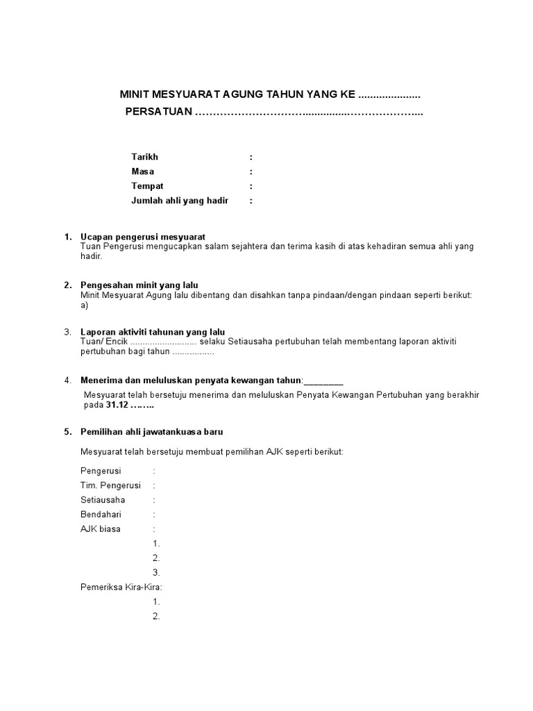 Contoh Minit Mesyuarat Agung Pdf