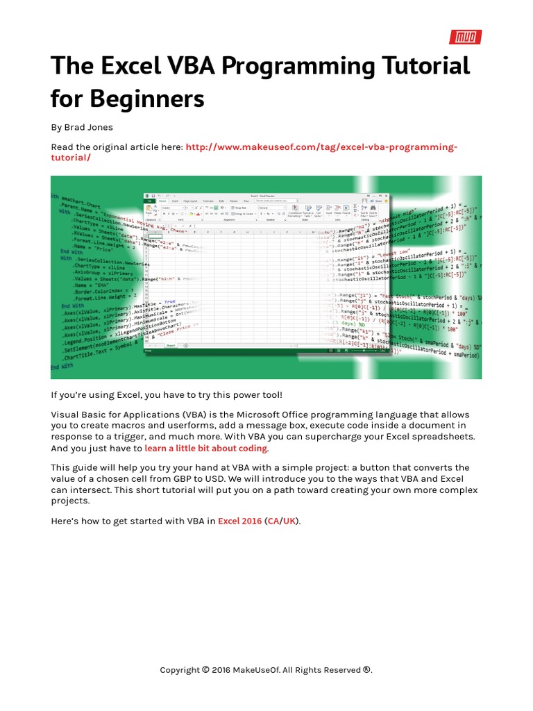 The Excel VBA Programming Tutorial For Beginners | PDF