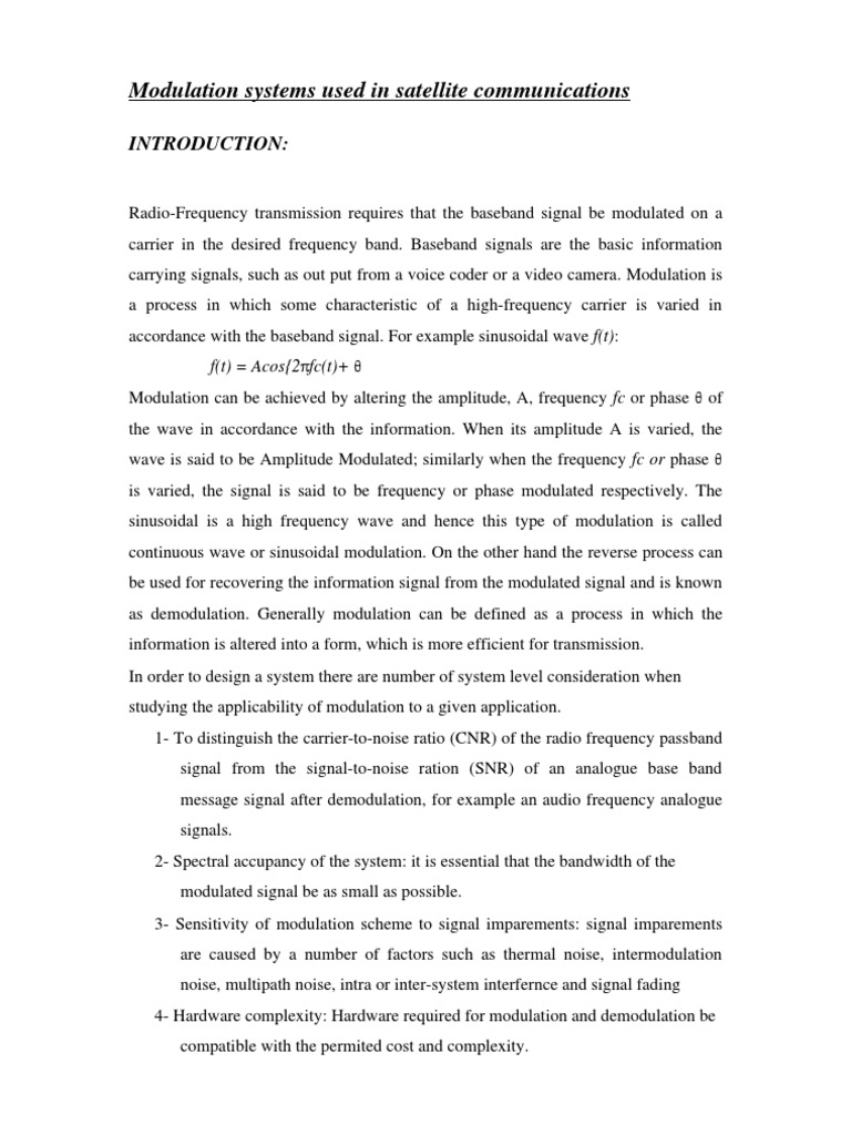 Modulation Techniques in Satellite Communication | PDF | Modulation ...