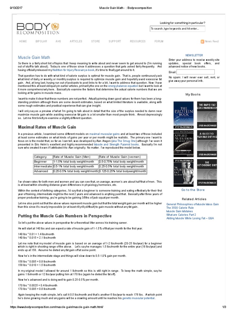 Muscle Gain Math - Bodyrecomposition | PDF | Weight Gain | Muscle
