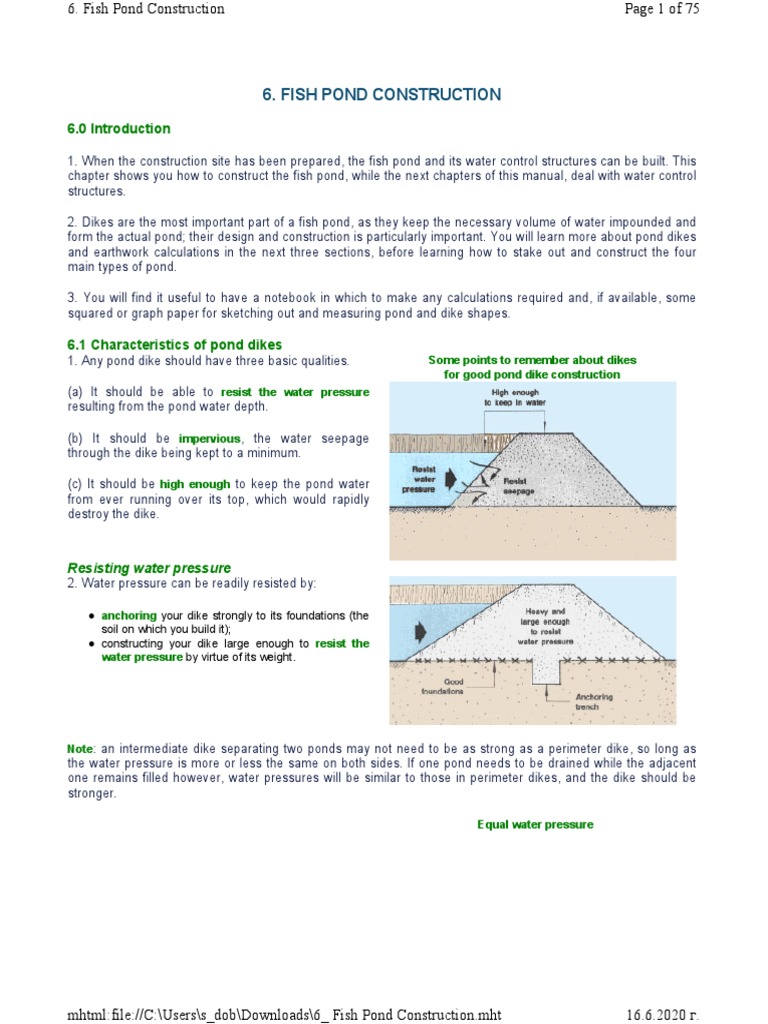 Fish Pond Dike Construction Guide | PDF | Topsoil | Soil