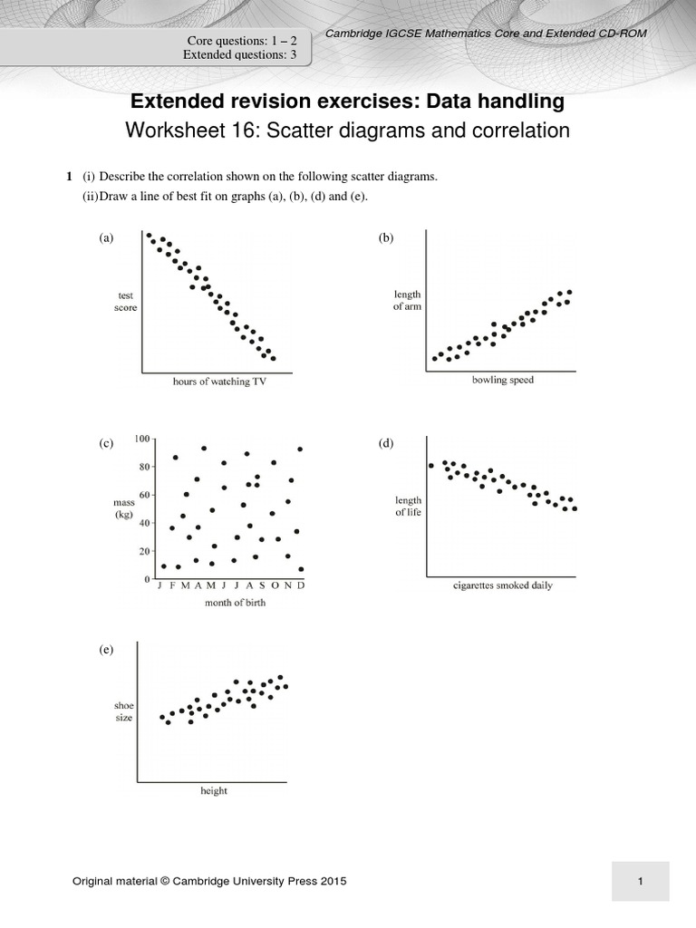 Worksheet 16: Scatter Diagrams and Correlation: Extended Revision ...