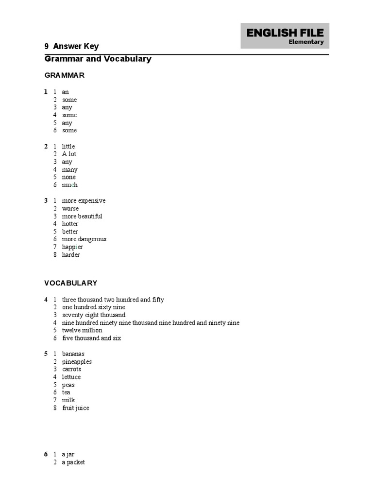 Elementary Test 9 Answer Key | PDF