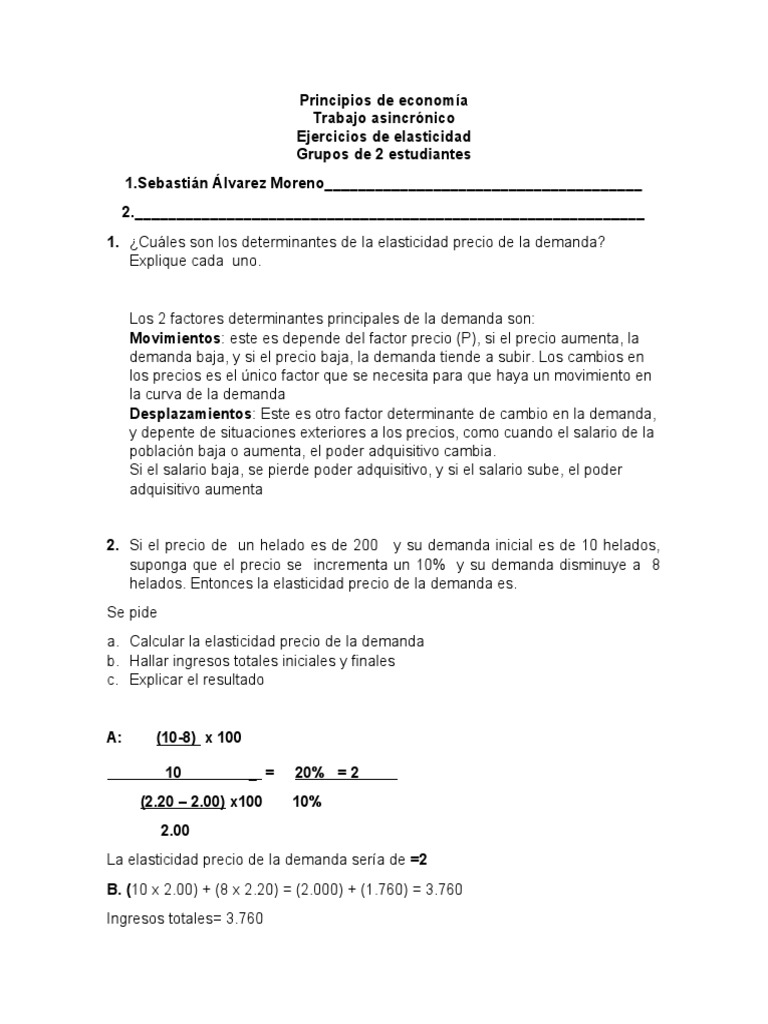 TALLER DE ELASTICIDAD - Sebastián Álvarez | PDF | Oferta y demanda ...