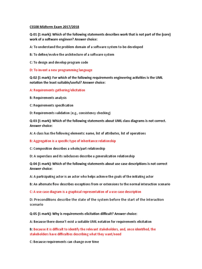 CS508 Midterm Exam 2017/2018 Questions | PDF | Use Case | Inheritance ...