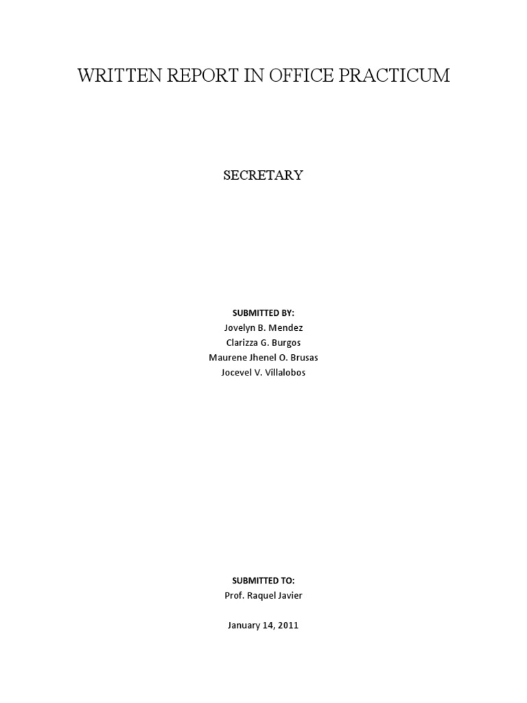 Written Report in Office Practicum | PDF | Wellness