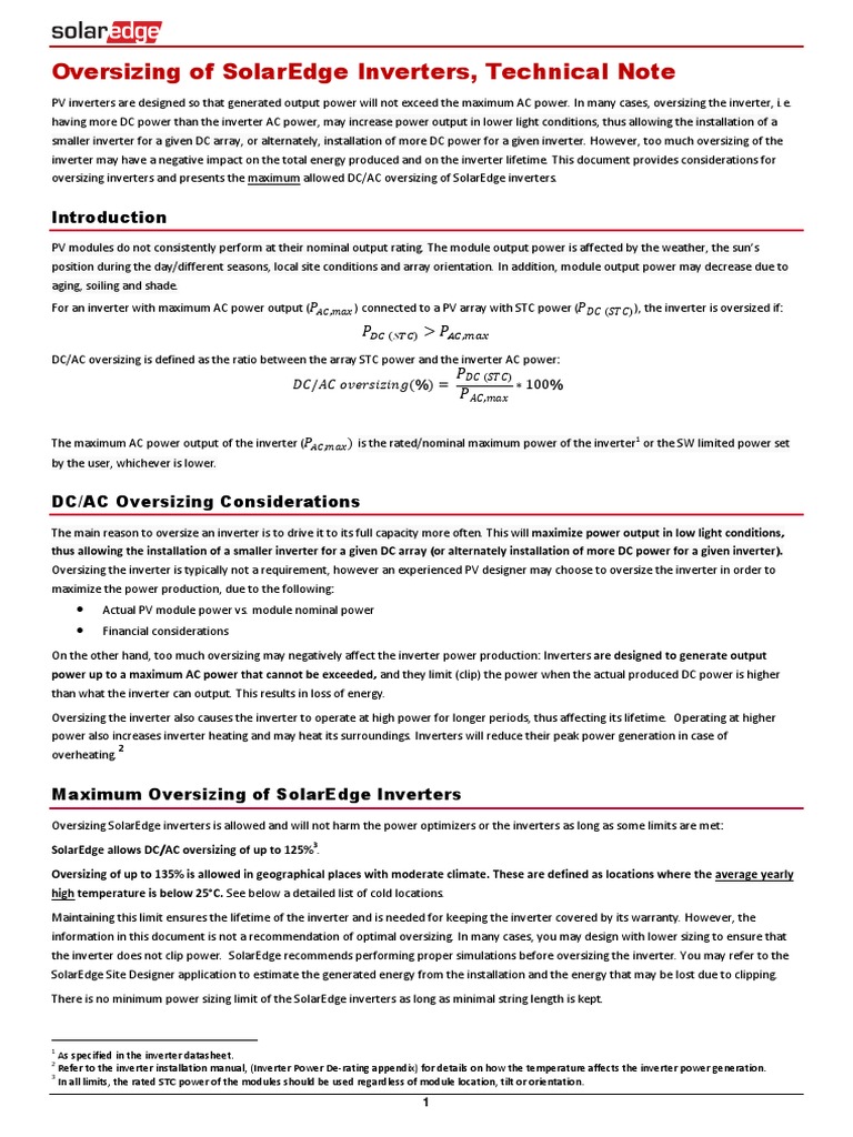 SolarEdge Inverter Oversizing Guidelines | PDF | Power Inverter ...
