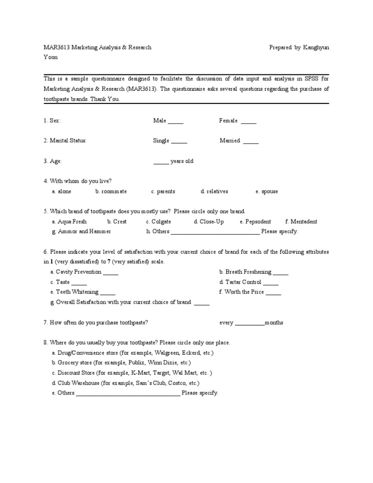 Toothpaste Survey Form