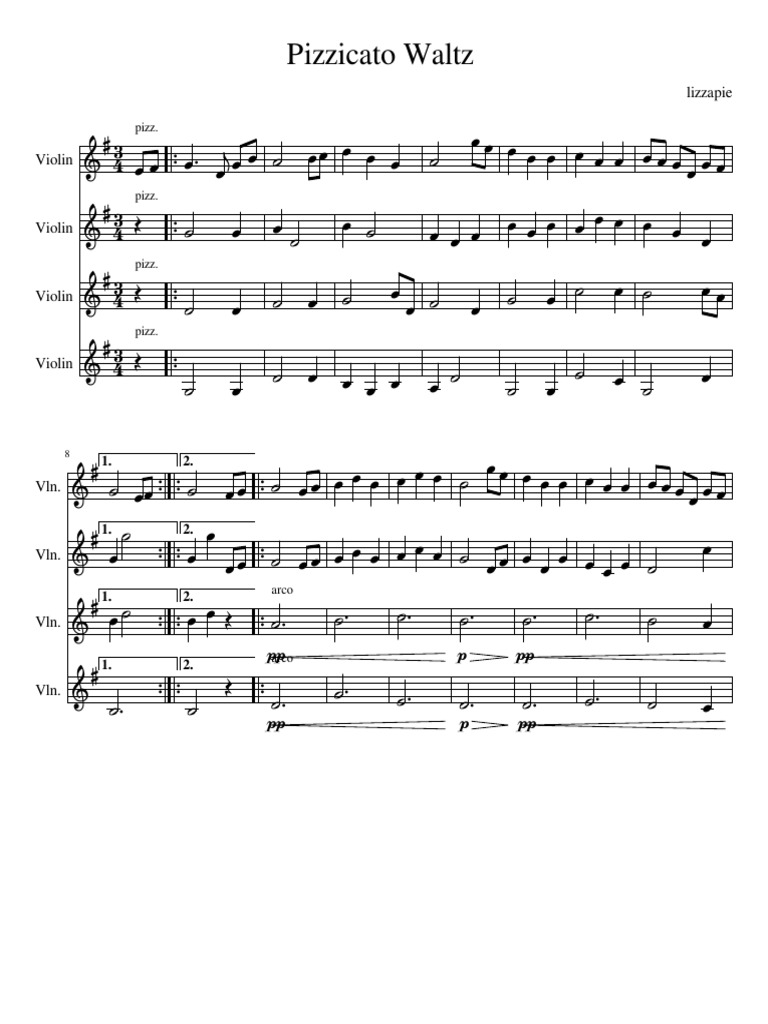 Pizz Waltz Quartet Violin PDF PDF Music Production Notation
