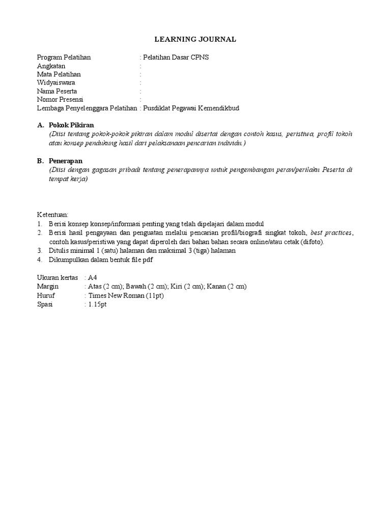 Format Jurnal Pembelajaran CPNS | PDF | Karier & Perkembangan