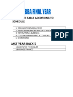 Exam Time Table According To Schedule Bba Final Year