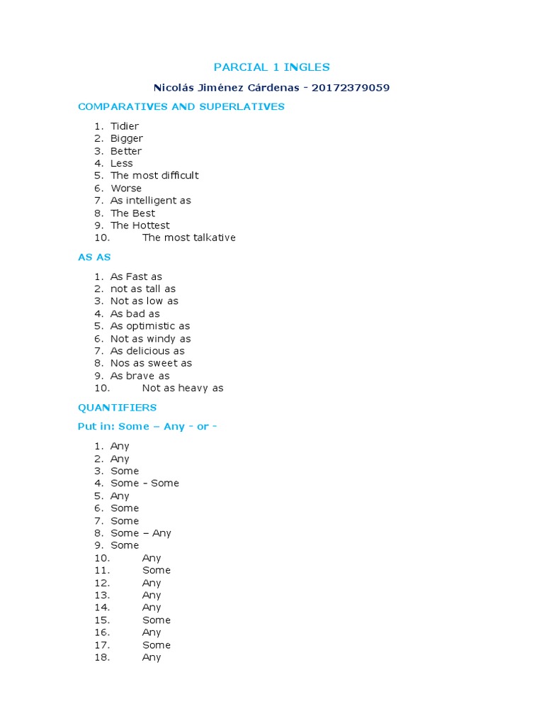 English Grammar: Comparatives & Quantifiers | PDF | Cooking, Food & Wine