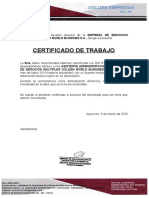 Certificado trabajo asistente administrativo Golden World 2019-2020