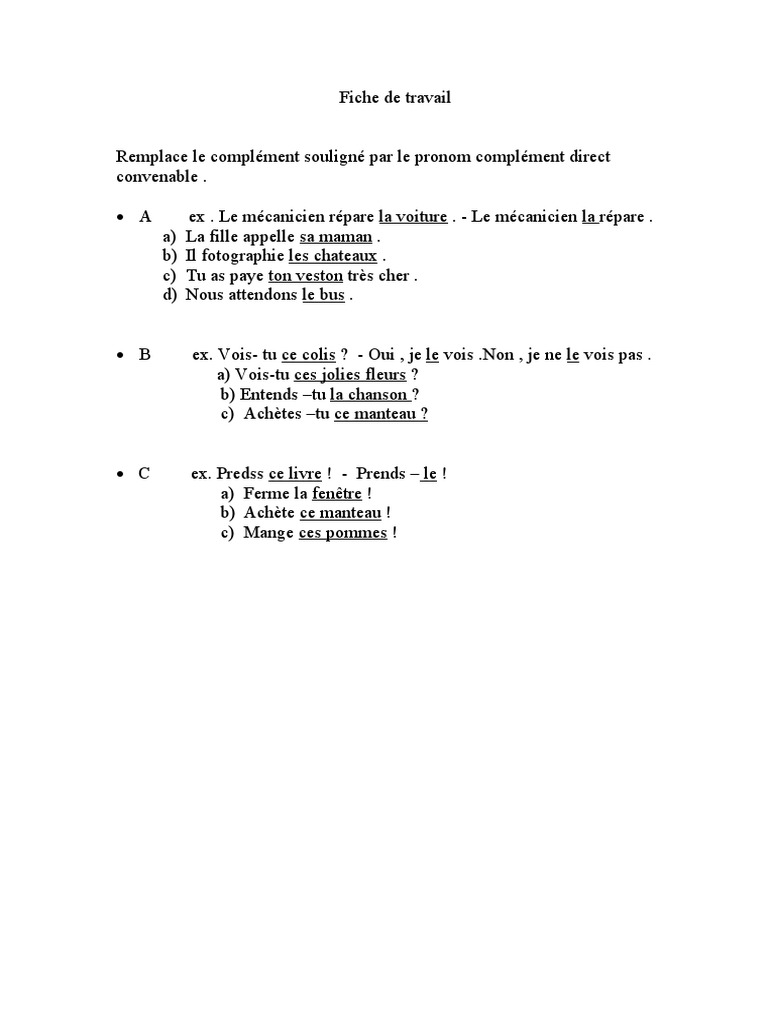 Fiche de Travail - COD | PDF | Méthodes et références pédagogiques | Art