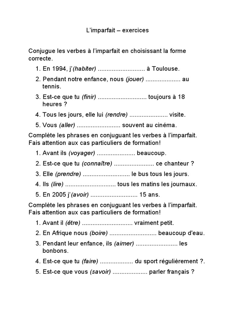 Fiche De Révision Pdf Brevet Conjugaison L'imparfait | PDF