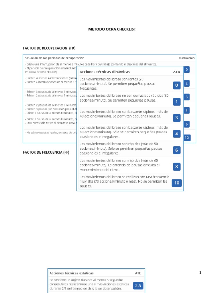 Método OCRA: Checklist y Factores de Riesgo | PDF