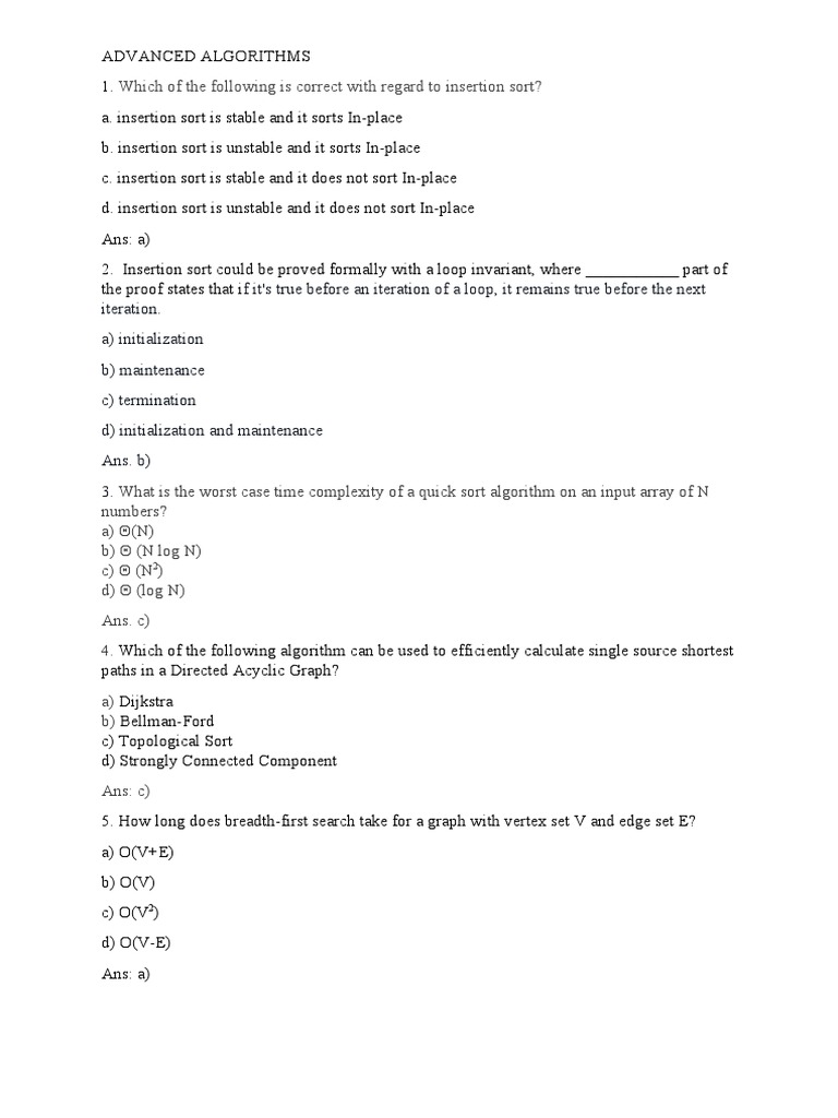 Advanced Algorithms Mcq Time Complexity Linear Programming