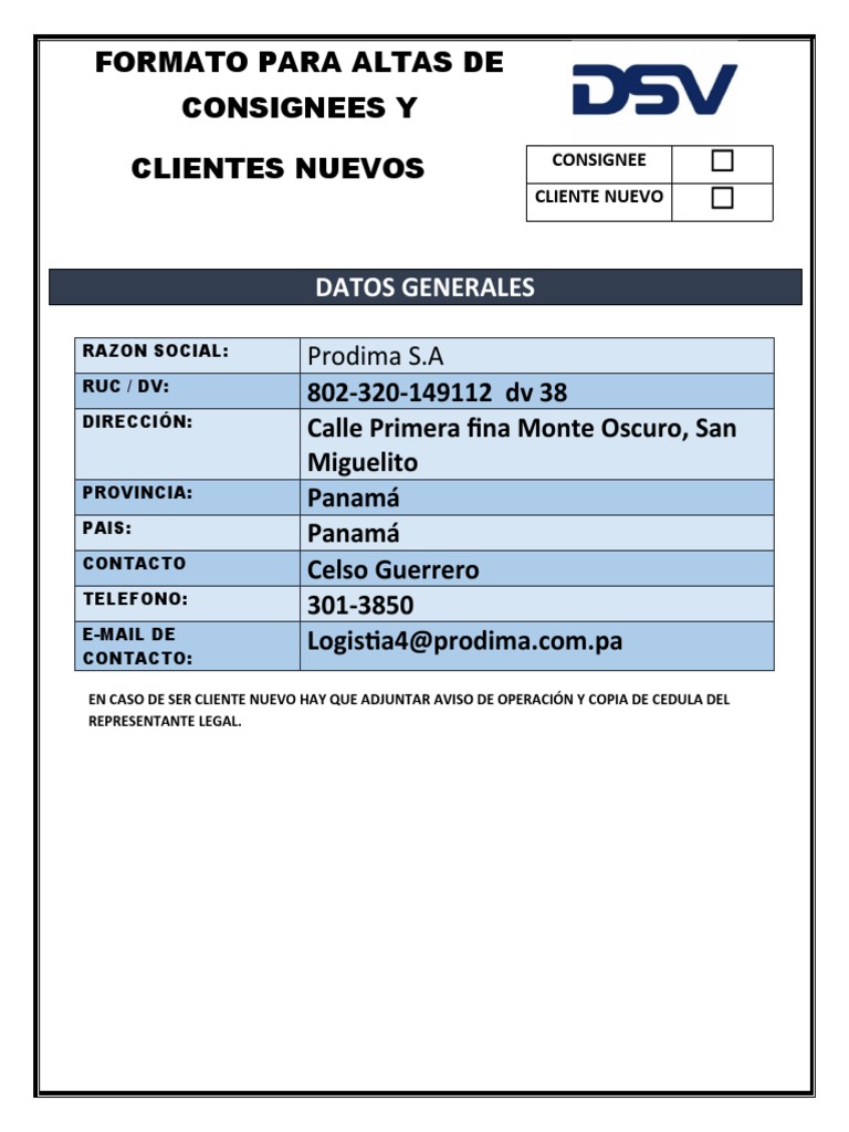Formato Alta Cliente , Plantilla Excel Ficha cliente – TVKD
