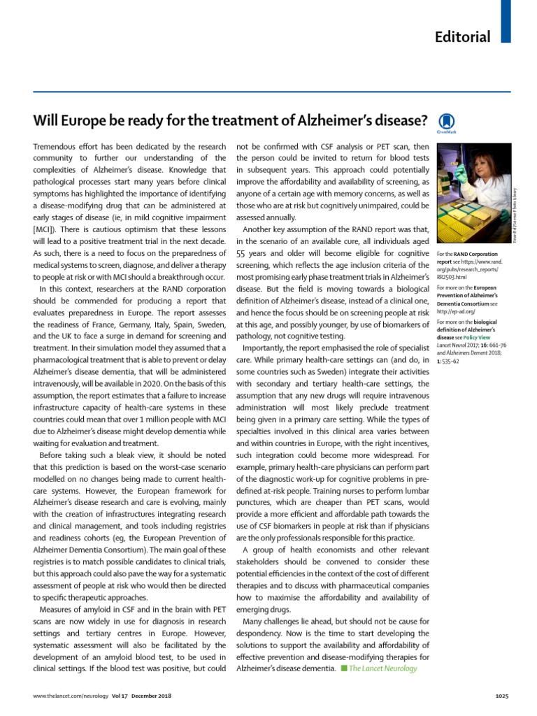 Will Europe Be Ready For The Treatment of Alzheimer's Disease | PDF ...