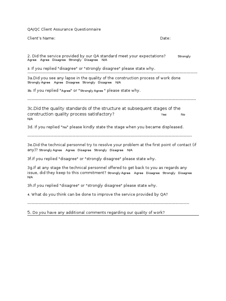 QA/QC Client Assurance Survey | PDF