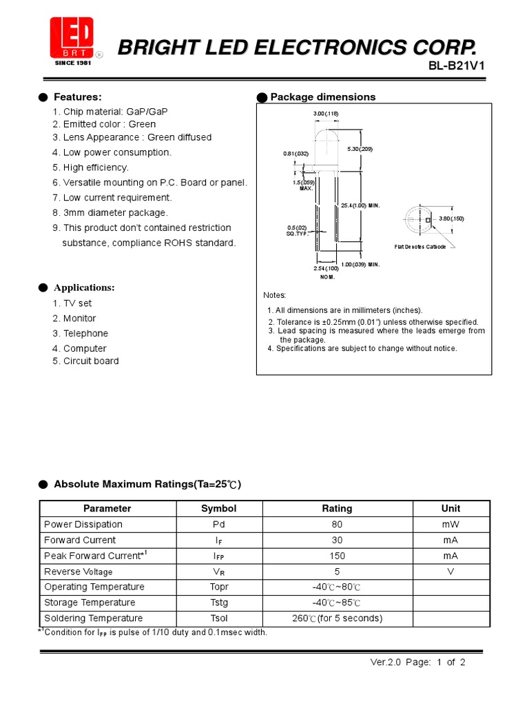 Green LED Specifications and Features | PDF | Printed Circuit Board ...