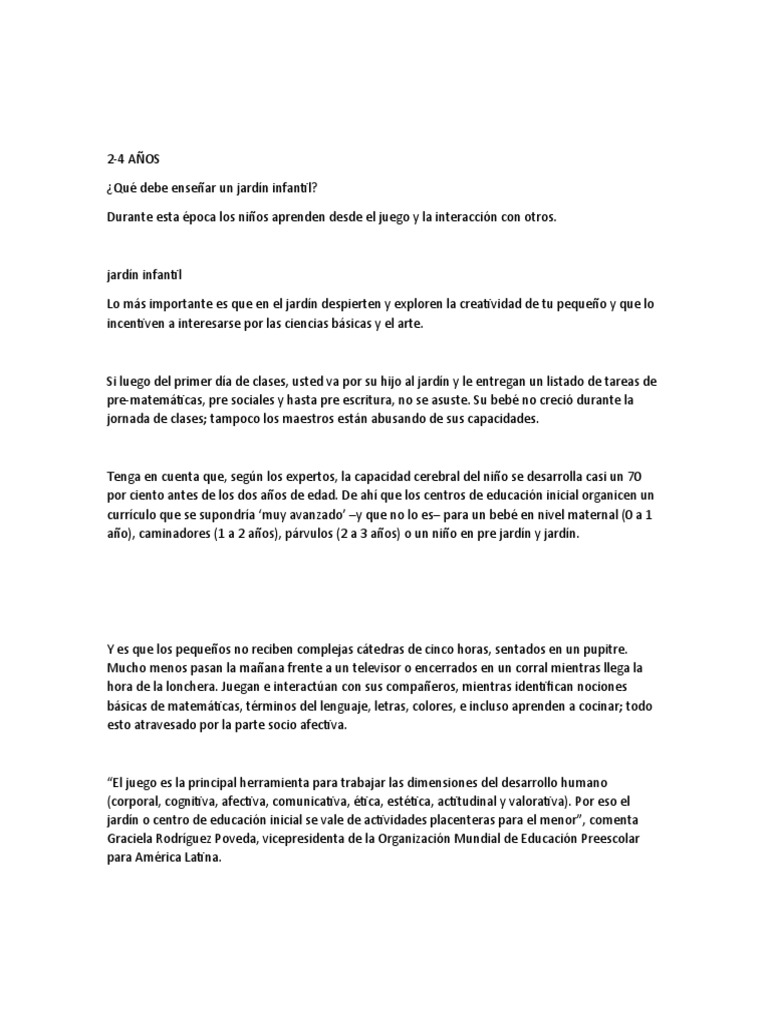 ¿Qué Debe Enseñar Un Jardín Infantil | PDF | Educación de la primera ...