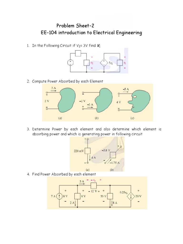 Problem Sheet-2 (UG-CE 2012) EE-104 Introduction To Electrical ...