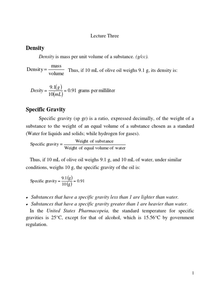 Density & Specific Gravity Guide | PDF | Weight | Density