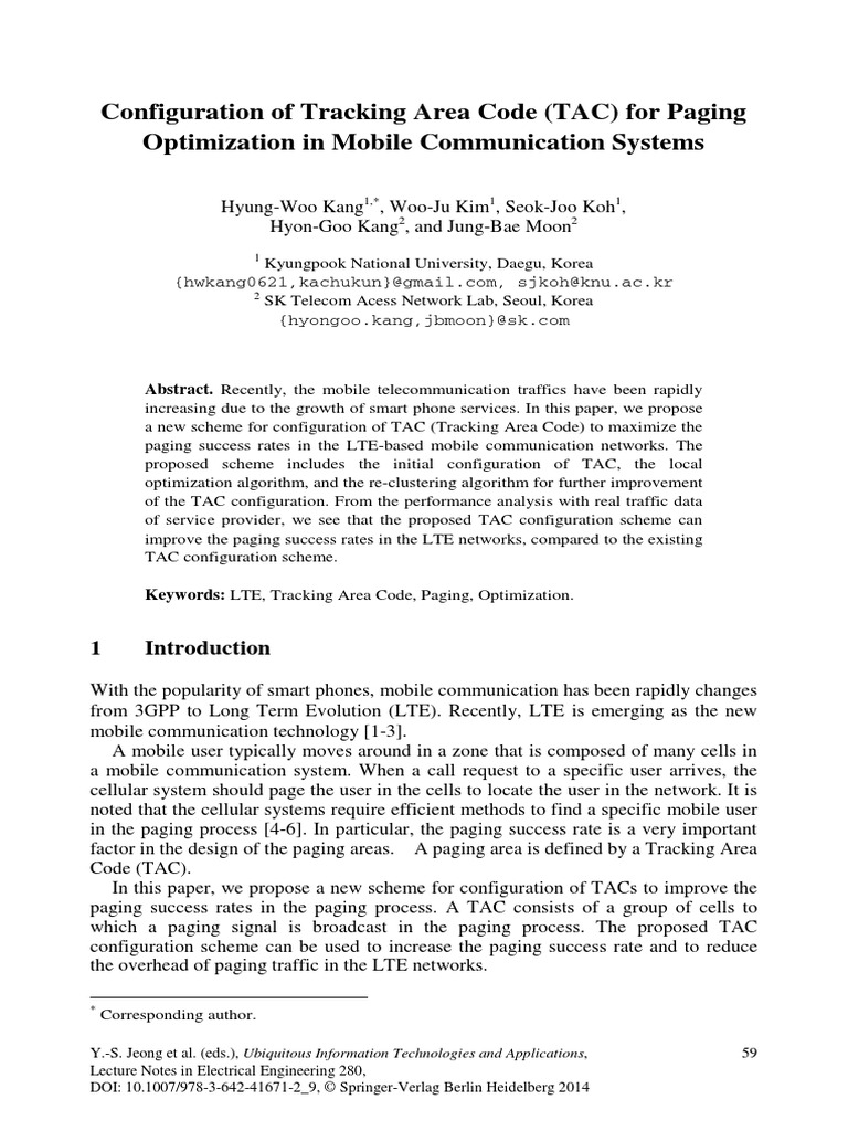Configuration of Tracking Area Code (TAC) For Paging Optimization in