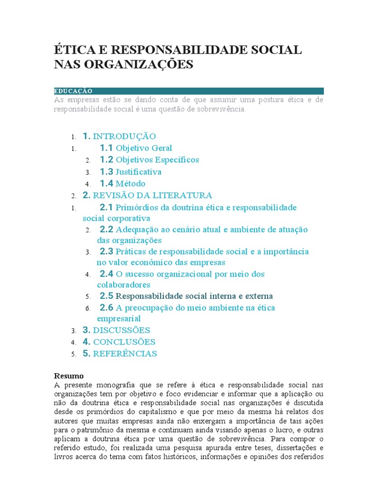 Ética e Responsabilidade Social nas Empresas | PDF | Sociologia ...