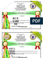 Certificate of Perfect Attendance: KC P. Lari NO