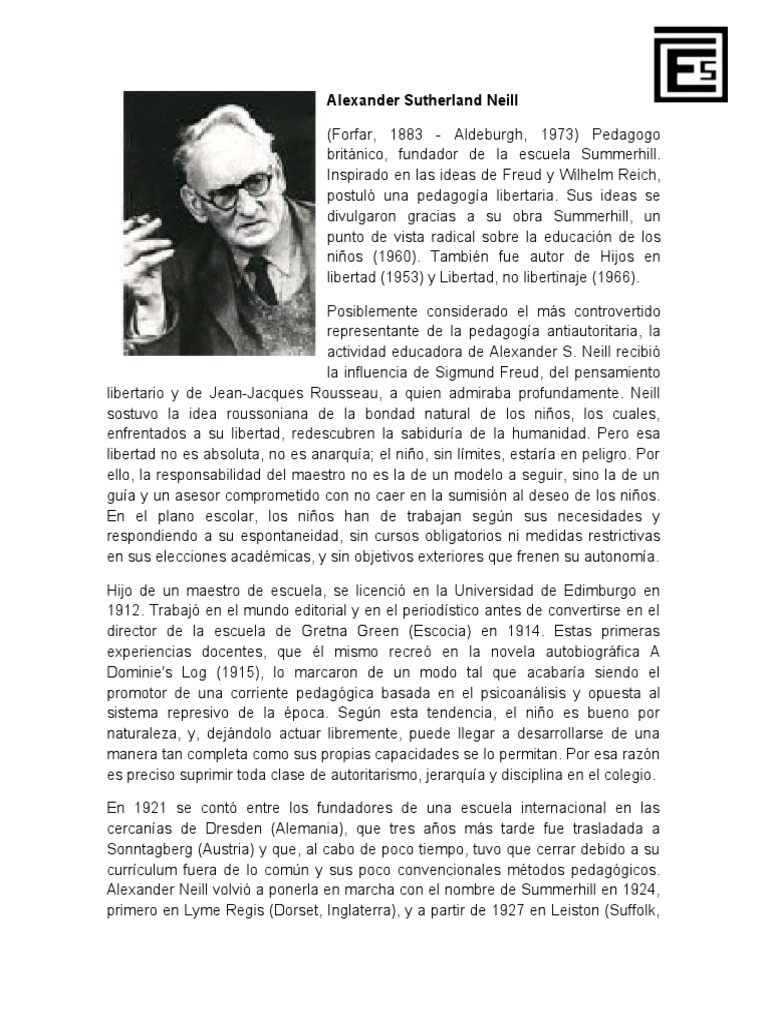 Alexander Sutherland Neill | PDF | Educación avanzada | Escuelas