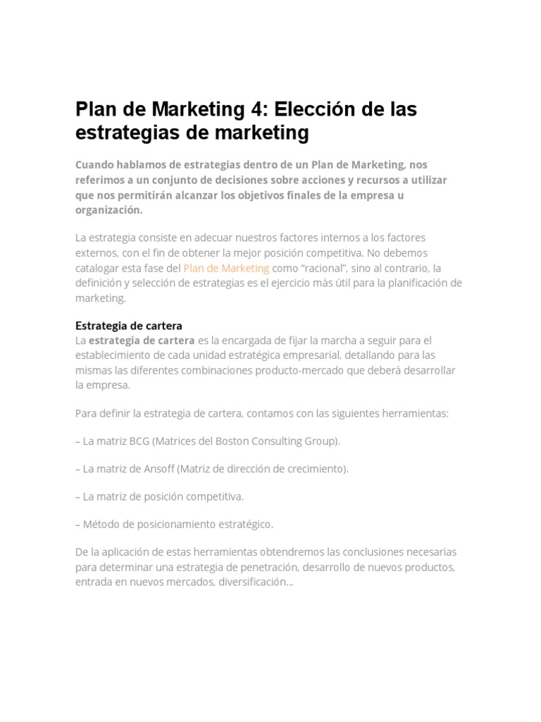 Plan de Marketing 4 | PDF | Producto (Negocio) | Marketing