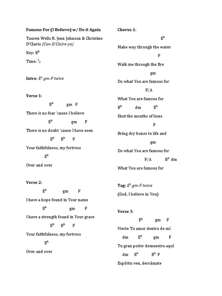 Famous For I Believe Tauren Wells Musical Forms Music Theory Ethan hulse, jordan sapp, tauren wells publisher: famous for i believe tauren wells