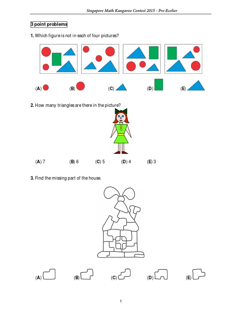 3 Point Problems: Which Figure Is Not in Each of Four Pictures? | PDF ...