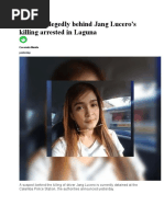 Suspect Allegedly Behind Jang Lucero's Killing Arrested in Laguna