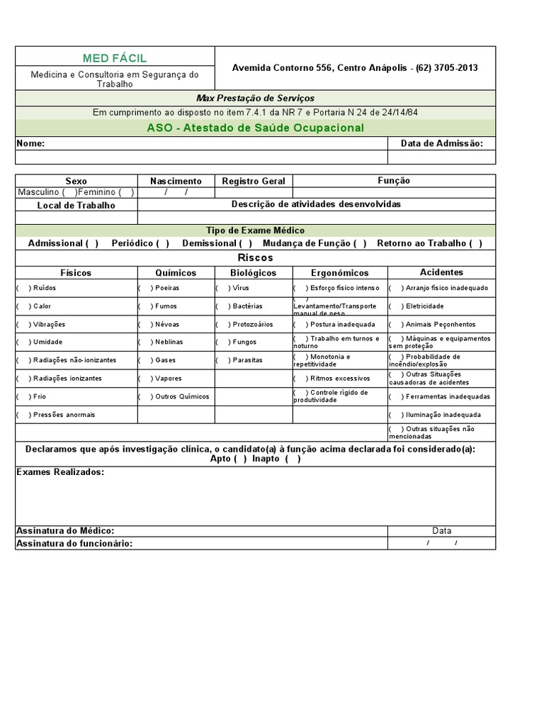 Modelo de ASO | PDF | Natureza | Bem-estar