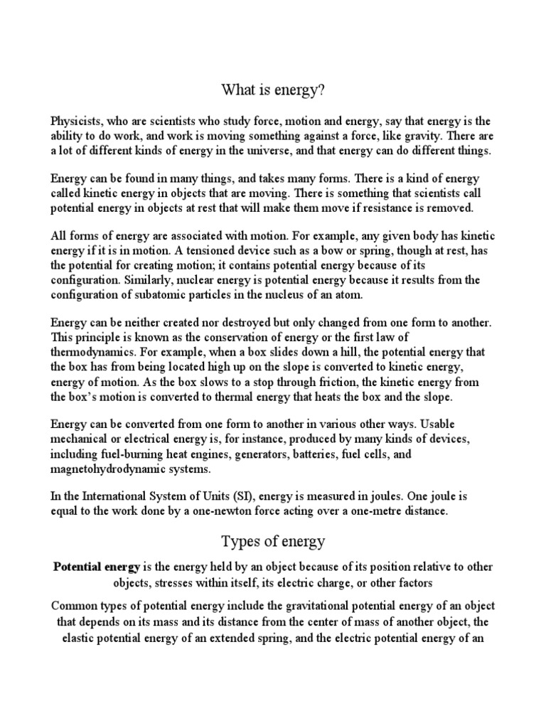 Forms of Energy PDF Potential Energy Atomic Nucleus