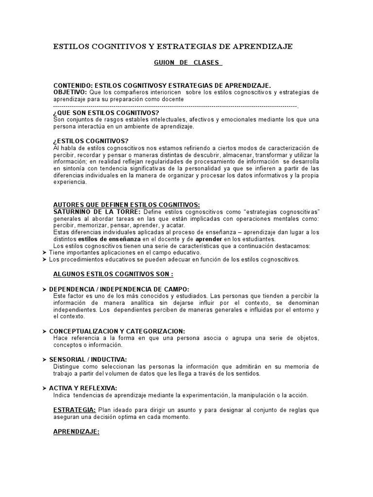 Estilos Cognitivos y Aprendizaje | PDF | Aprendizaje | Psicología Aplicada