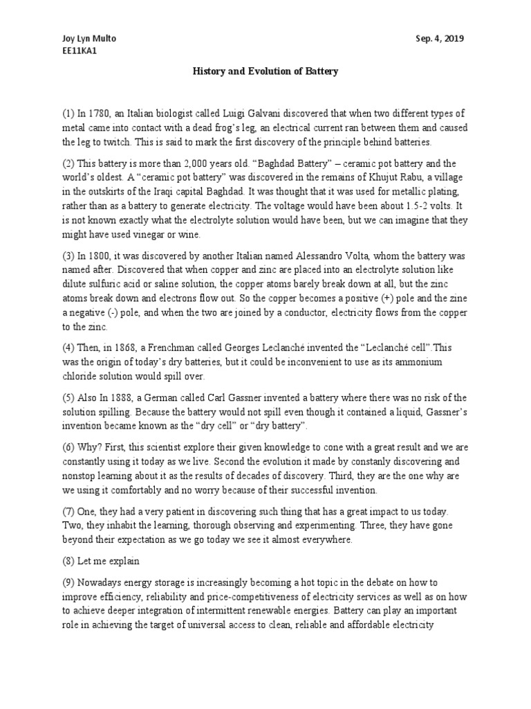 History and Evolution of Battery PDF Energy Storage Curriculum