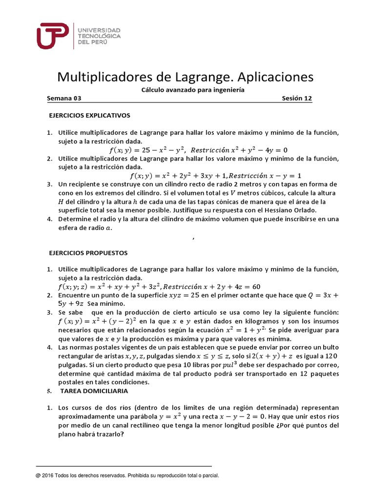 Ejercicios de Multiplicadores de Lagrange | PDF | Objetos matemáticos ...