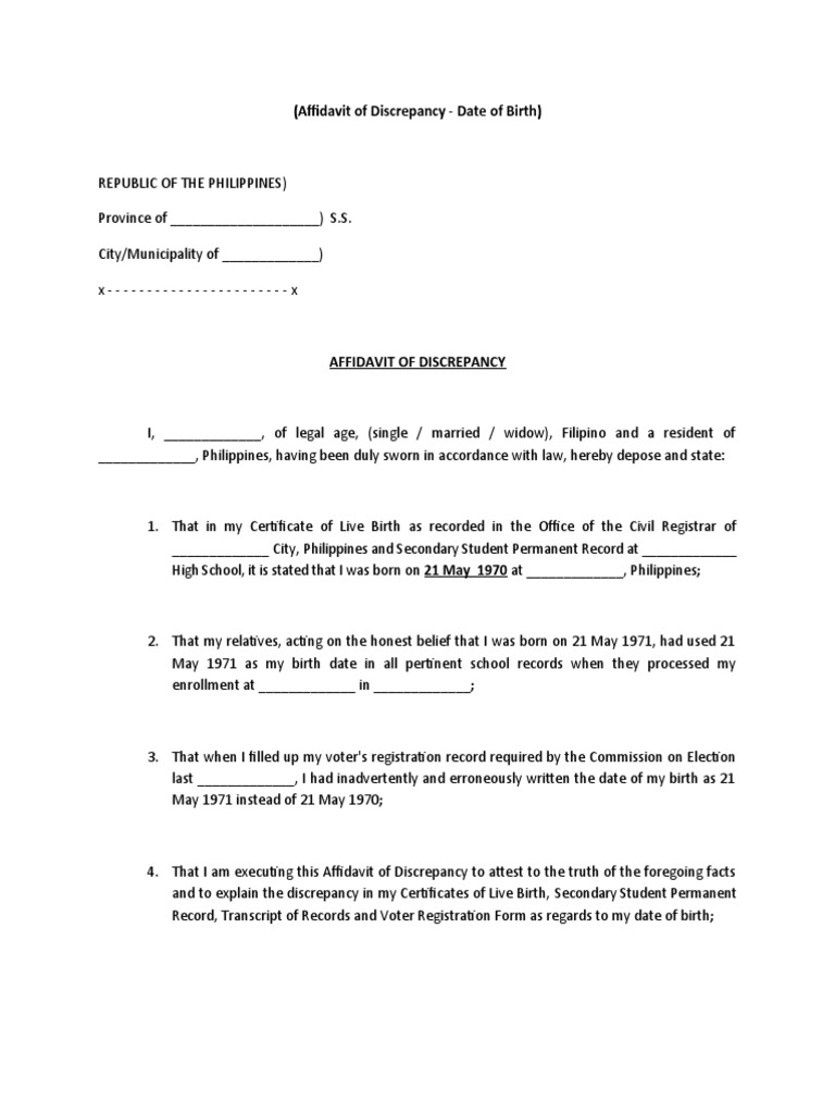 Affidavit of Birth Date Discrepancy | PDF | Social Science