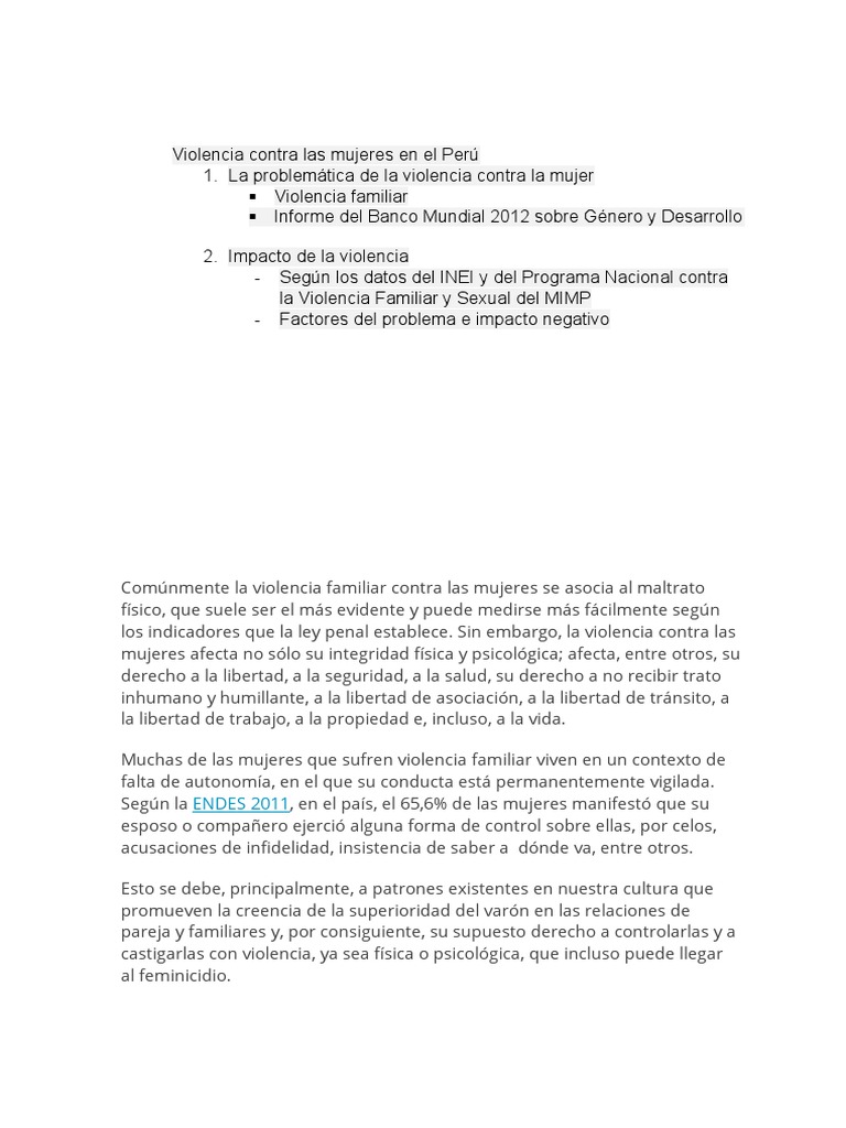Violencia de género en el Perú: análisis y soluciones | PDF | La ...