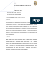 Articulo Sobre El Derecho A La Igualdad y La No Deiscriminacion