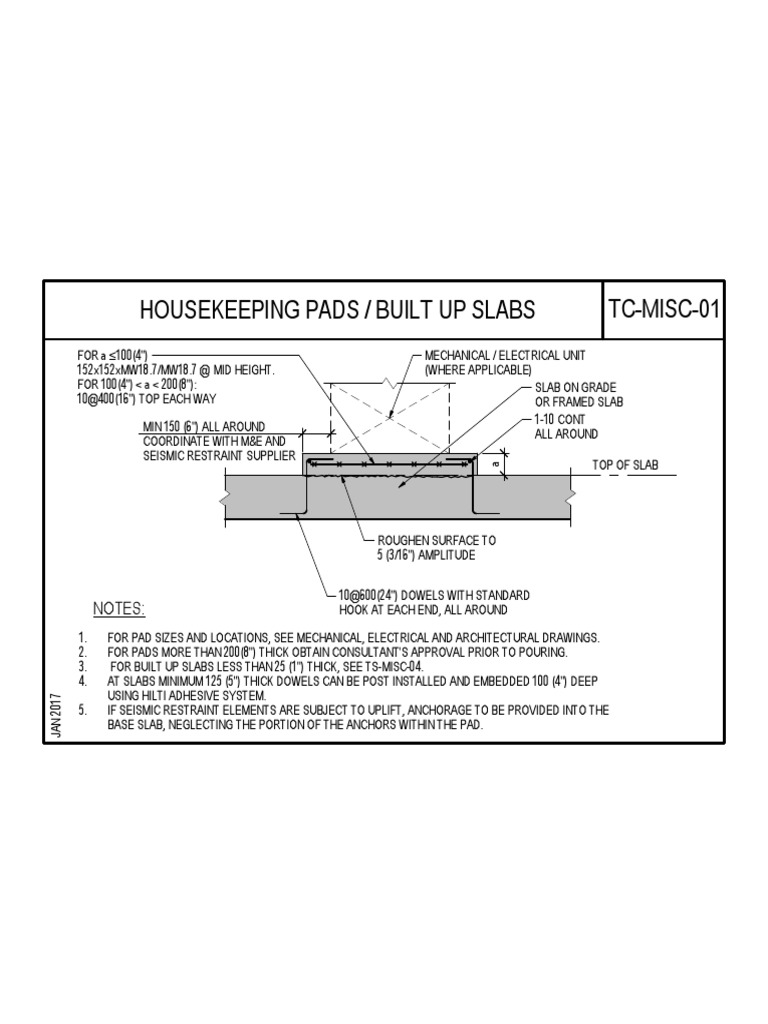 Housekeeping Pads / Built Up Slabs TCMISC01 Notes PDF Pipe