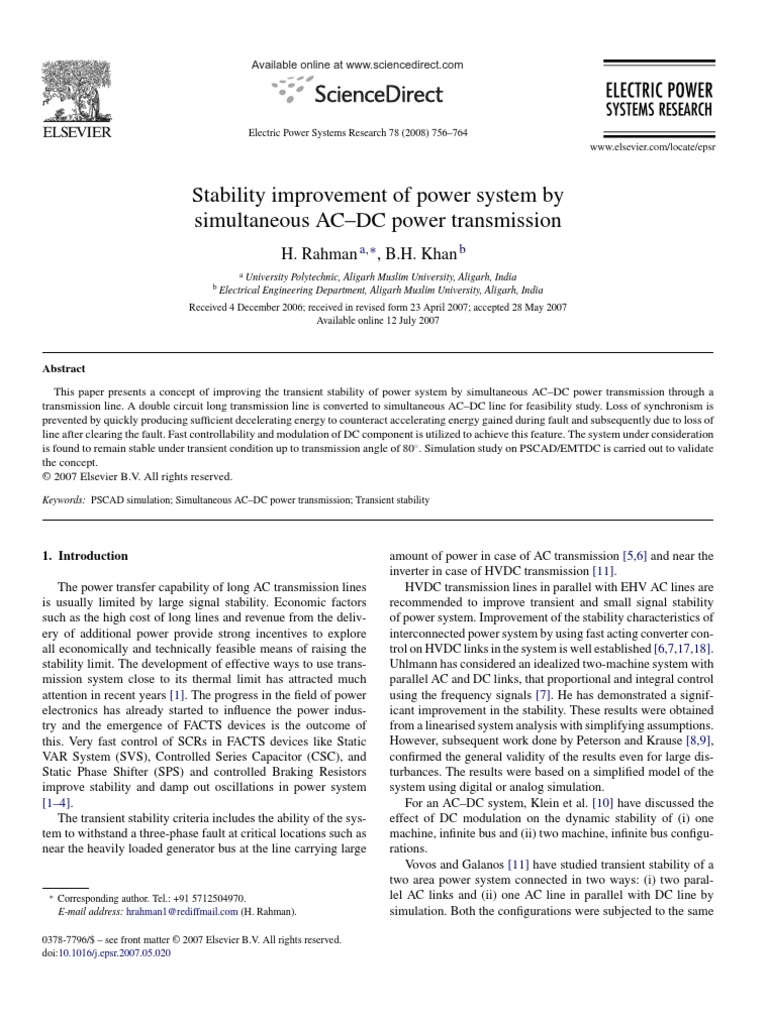 J Epsr 2007 05 020 PDF | PDF | High Voltage Direct Current | Electric ...