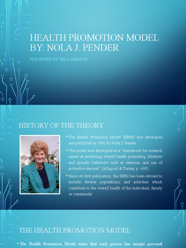 Health Promotion Model By Nola J. Pender Presented By Mila Maruya PDF Self Efficacy